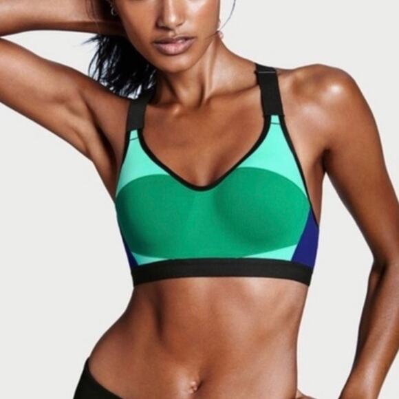 Victoria Secret Sport High Impact Sports Bra Blue Colorblock size 34DD - Picture 1 of 5
